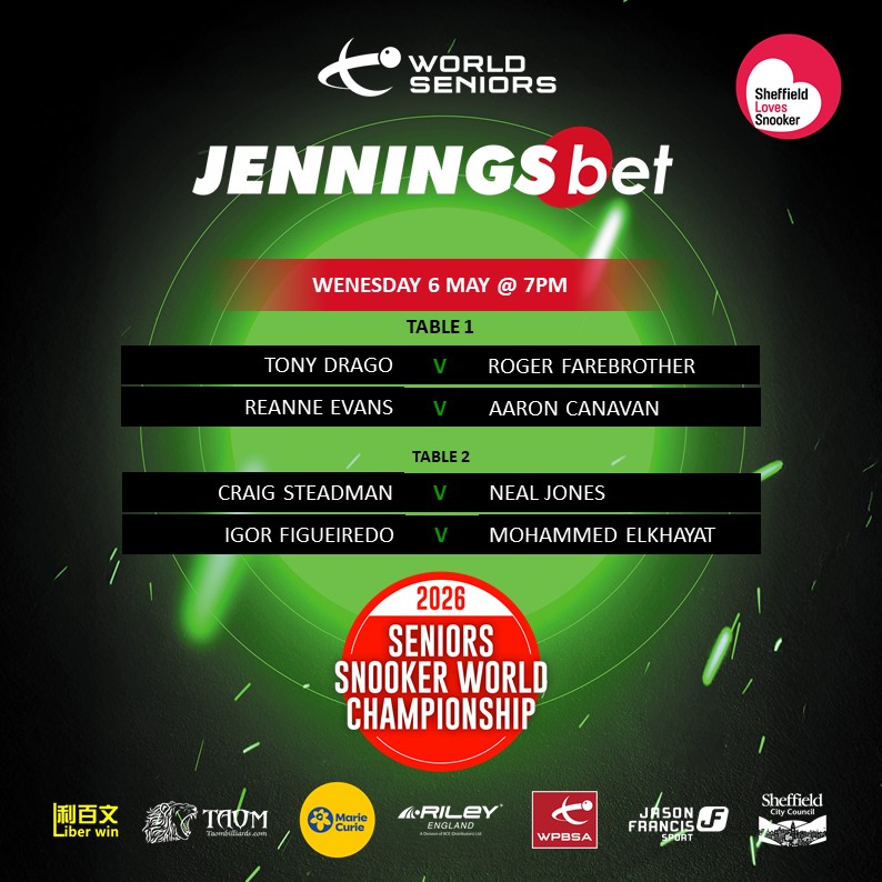 WorldSeniors's tweet photo. JOIN US AT 7⃣

There is less than one hour until the 2026 @jenningsbetinfo World Seniors Snooker Championship gets underway at the Crucible Theatre!

Join us live on @5ACTION_tv or @PlutoTV from 7pm BST📺

#SeniorsSnooker https://t.co/R2yzHCwzyu