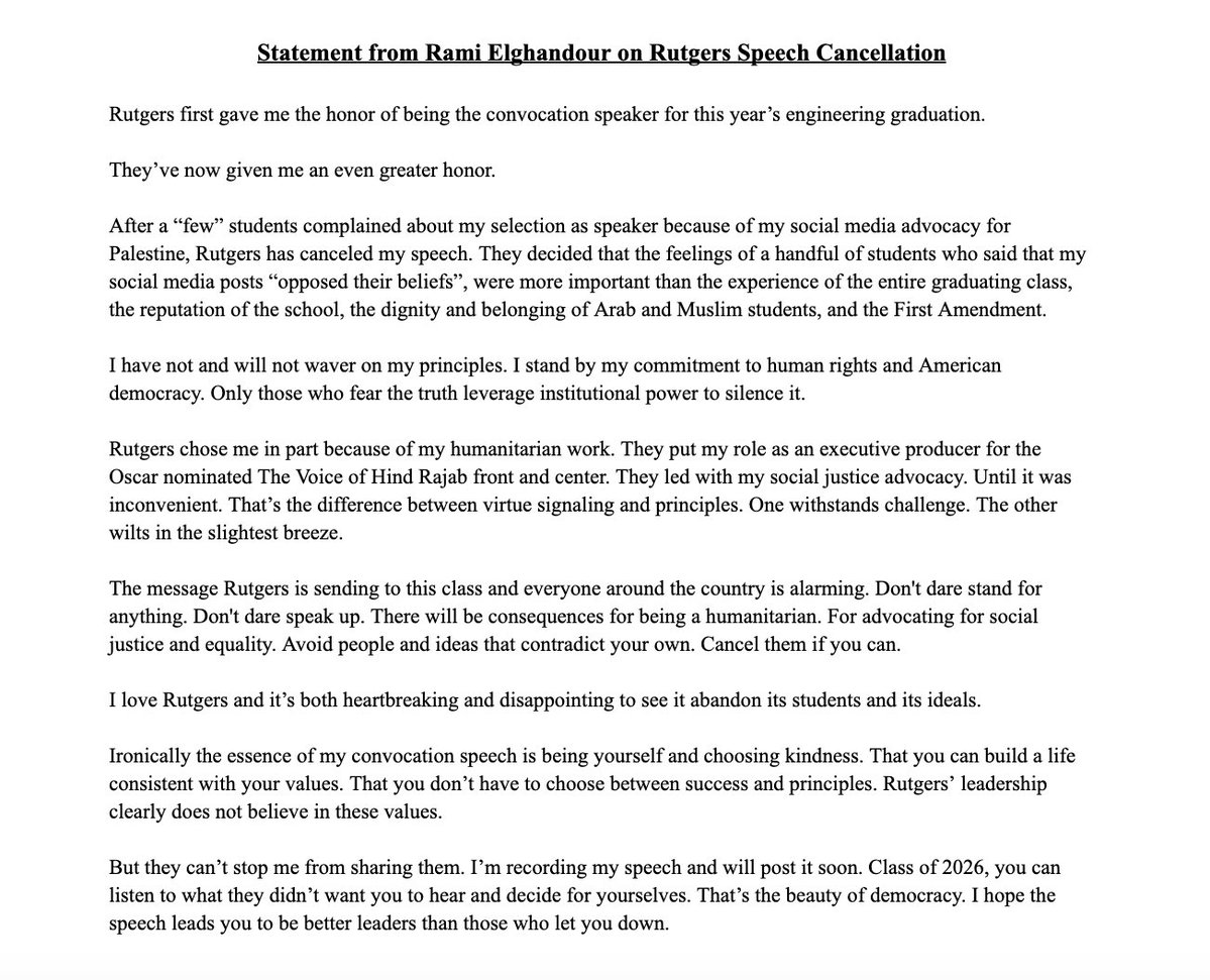 I love Rutgers and it’s disappointing and heartbreaking to see it abandon its students and its ideals. My full statement.