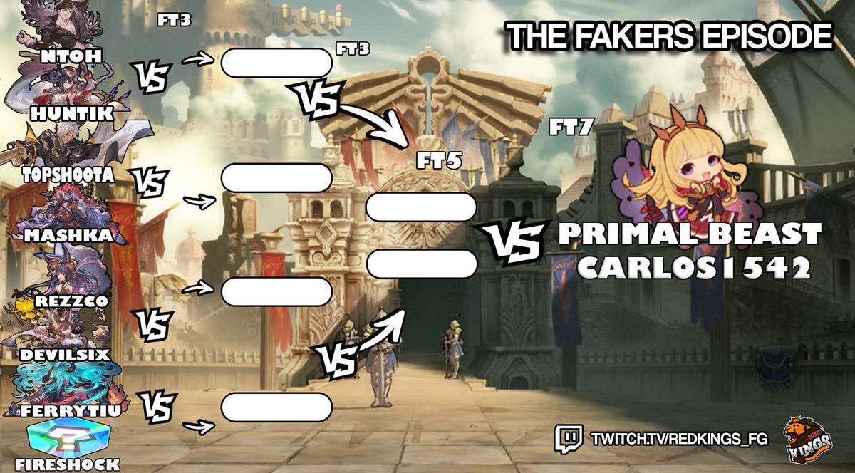 RedKings_FG's tweet photo. 🦁 THE FAKERS EPISODE 🦁

Otra semanita más con el evento de #GBVSR 💥💥

Os dejamos por aquí los enfrentamientos, el evento empieza a las 21:30 y podréis verlo en https://t.co/WfJsQ5kd7p 👀👀 https://t.co/Yf9dTidYnD