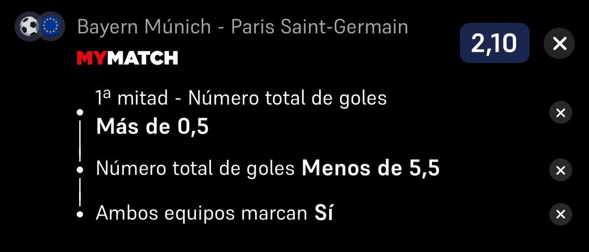 NovaBets__'s tweet photo. 🎯 PICK

Bayern Múnich vs PSG
➡️ +0.5 goles al descanso
➡️ Ambos marcan
➡️ Menos de 5.5 goles
💰 Cuota: 2.10
📊 Stake: 3/10

📈 Partido que espero bastante abierto, con ocasiones para ambos

🔎 No veo una goleada loca. El guion que más imagino es algo tipo 1-2 o 2-2.

Vamos. 🚣 https://t.co/YtktmyvvXE