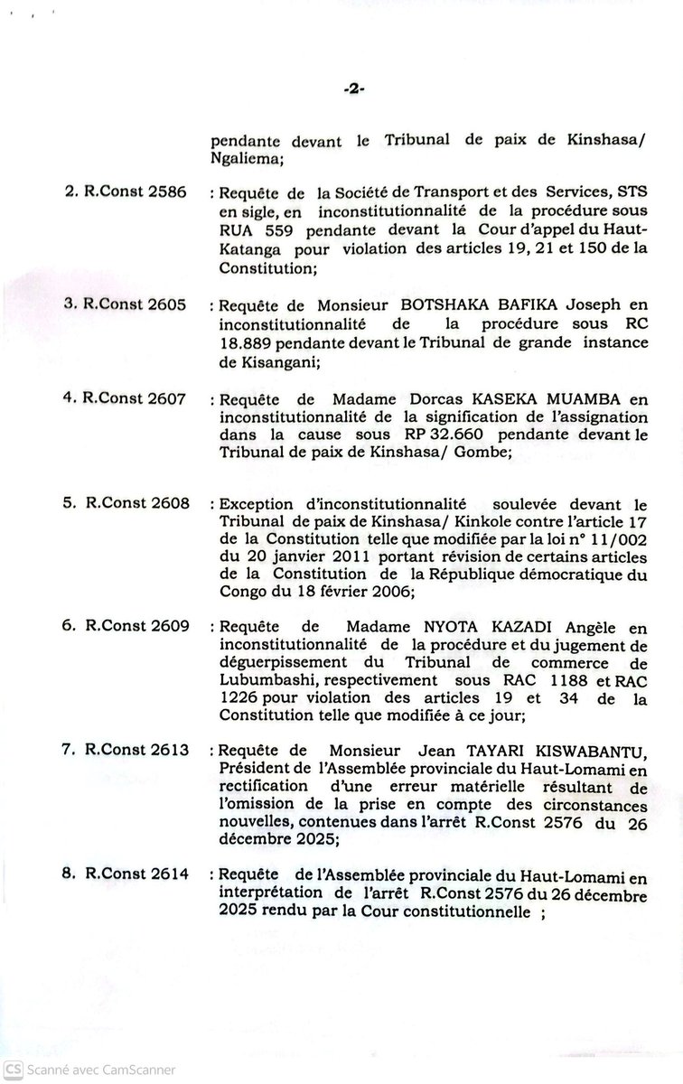 Cour_constRdc's tweet photo. #EXTRAIT DE RÔLE DE L'AUDIENCE PUBLIQUE DE CE JEUDI 7 MAI 2026
Pg 1-4 https://t.co/yzBfIV9RAZ