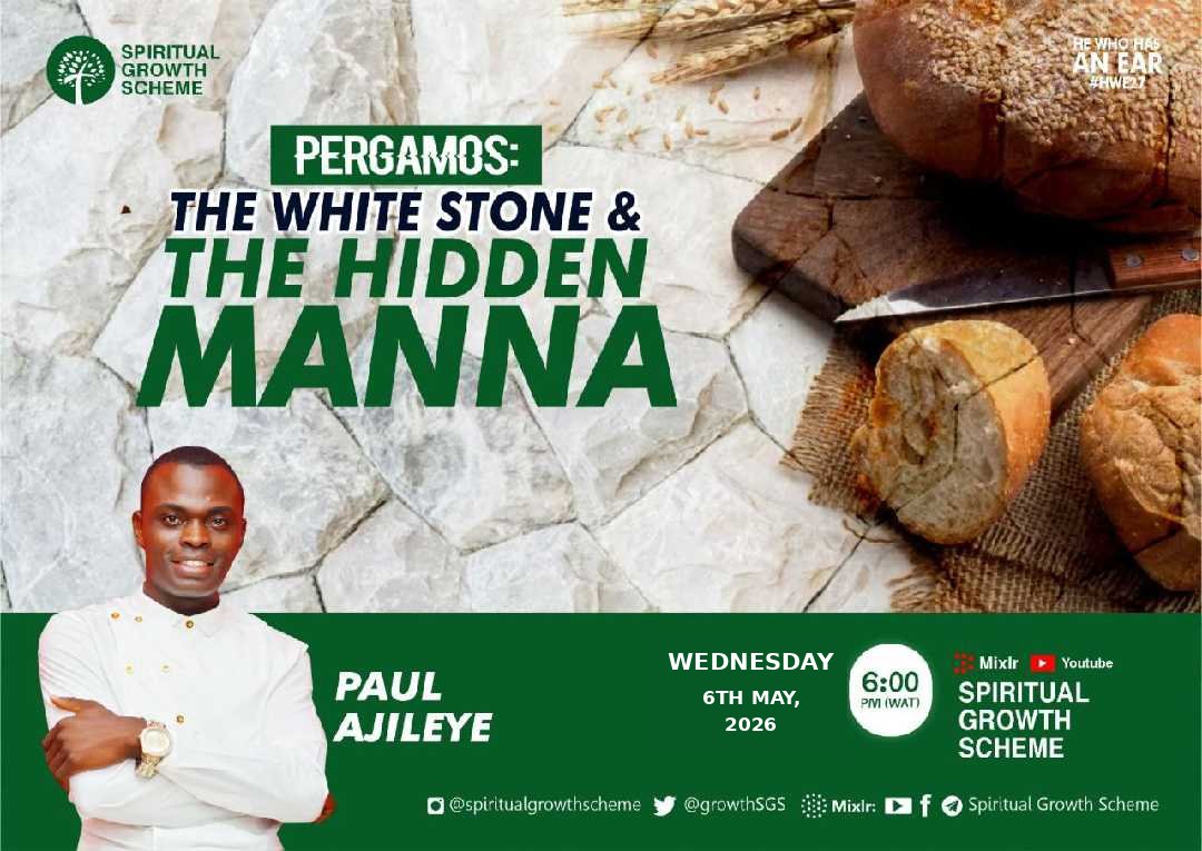 SGSMinistry's tweet photo. *NOW LIVE: 🏛PERGAMOS; THE WHITE STONE & HIDDEN MANNA || PAUL O. AJILEYE*

The Lord said,  "...To him that overcomes will I give to eat of the HIDDEN MANNA, and will give him a WHITE STONE...” As the issue of overcoming is a personal affair, Jesus promised the hidden manna and a white stone to him that overcomes. What can we compare these two things to? He That Hath an Ear, let him hear what the Spirit is saying concerning the implications of these on our spiritual life. Today 🕕 6:00pm WAT (5:00 pm UTC) Invite your friends.

YouTube: https://t.co/oE3UMGNyPV 

Telegram 
https://t.co/0xpd71WBka