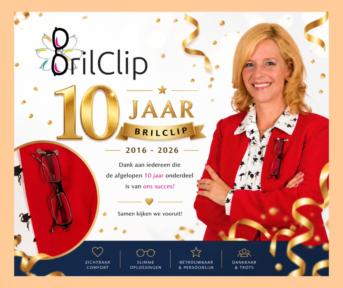 BrilClip's tweet photo. Dit jaar vieren we 10 jaar BrilClip 🎉

Wat ooit begon als een idee, is uitgegroeid tot waar we vandaag staan. Een mijlpaal die we hebben bereikt dankzij iedereen die ons volgt, ondersteunt en ons het vertrouwen geeft.

#mijlpaal #brilclip #brilhanger #handig #moederdag #vaderdag https://t.co/3ZsPpnGV9p