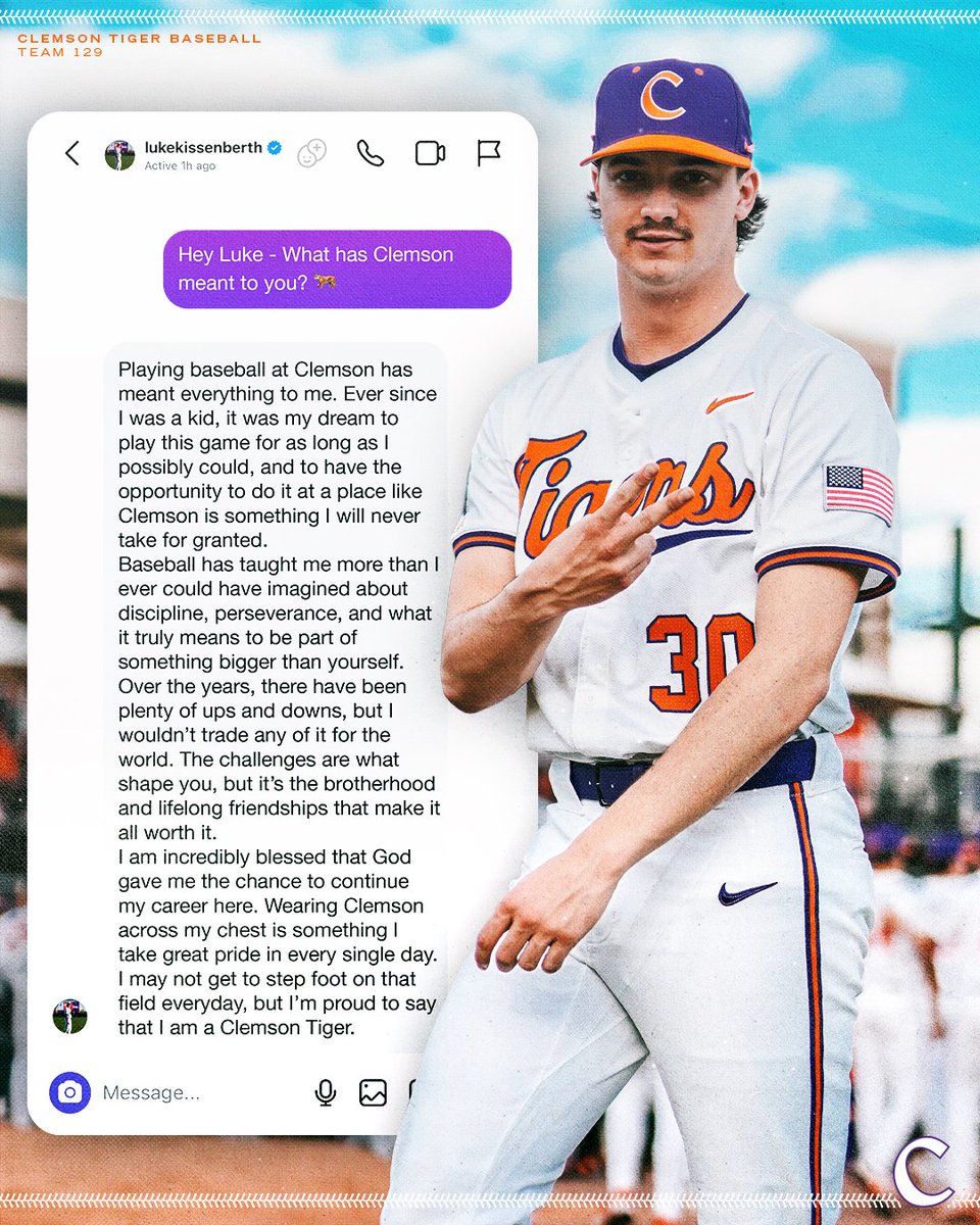 ClemsonBaseball's tweet photo. A righthanded pitcher from Greenville, S.C., @Lmkiss543!

Join us Saturday, May 9 at DKS at 5:30 p.m. to celebrate this year's senior class prior to the start of Clemson vs. Florida State. https://t.co/8IZKTpw1La