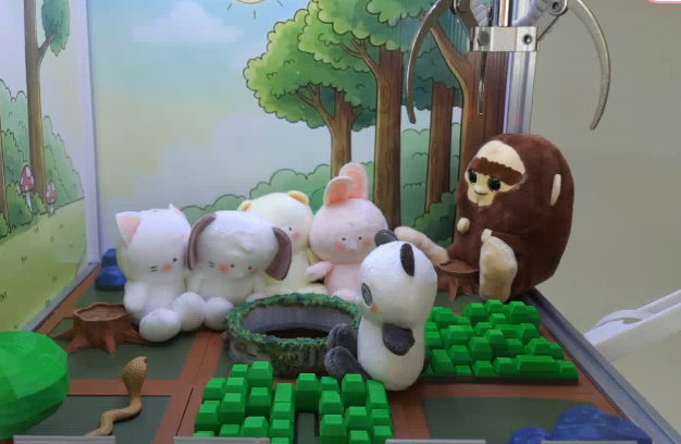 PrizeBots's tweet photo. The Forest Friends are relaxing peacefully. 

It would be terrible if a metal claw swooped in and started pushing them down the well! https://t.co/pcc9J0Npyi