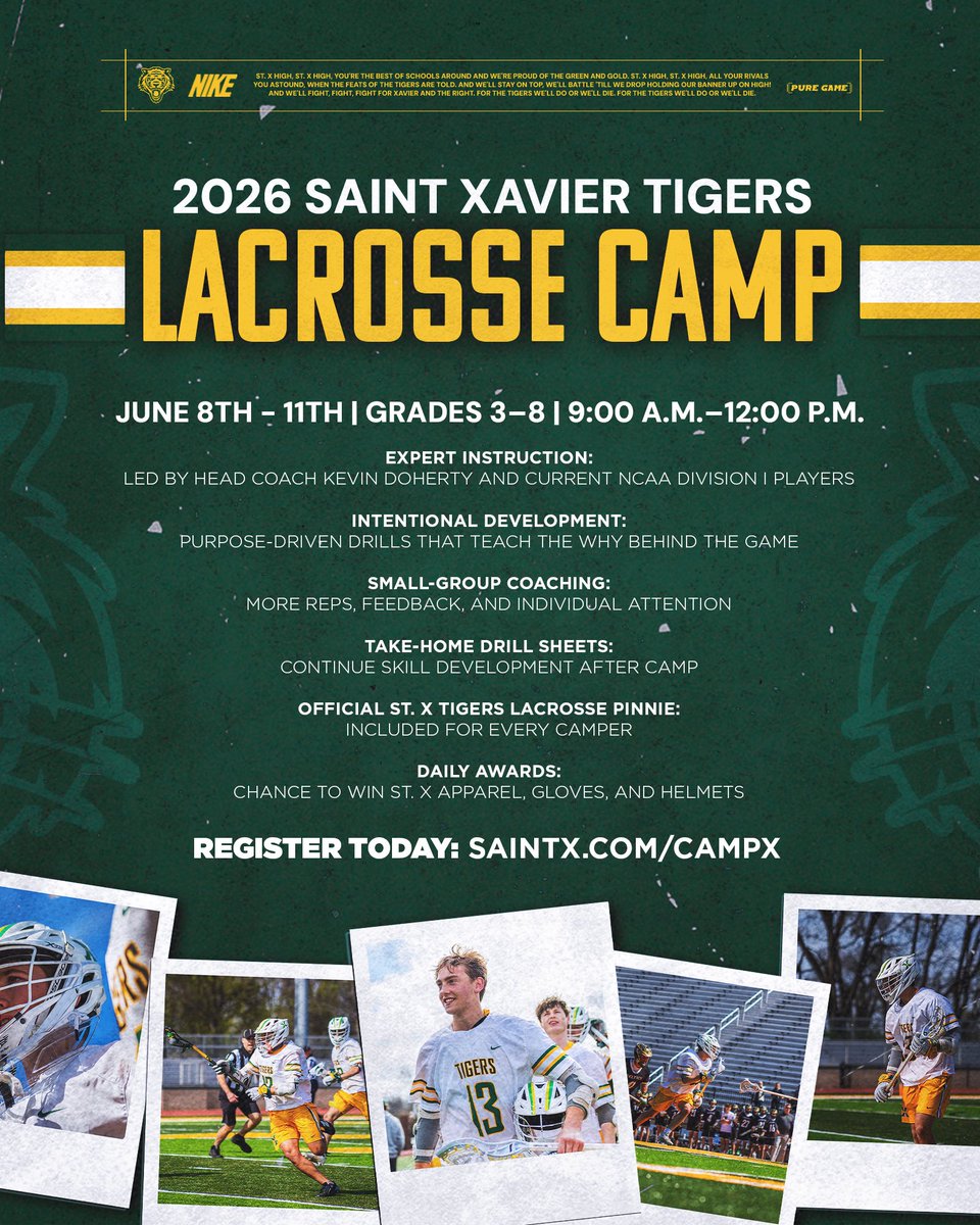 One month out and spots are still available.

Train with former Tigers now competing at the NCAA Division I level and experience what makes St. X different—intentional development and small-group coaching built for real growth.

🔗 saintx.com/campx 

#WeAreStX 
#GoTigers