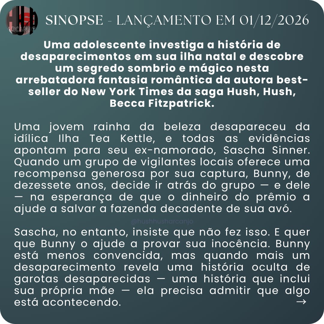 hushhusharcanjo's tweet photo. 🪽 | 'VANISH BEAUTIES' novo título da autora @becfitzpatrick , autora da série best-seller Hush, Hush (Sussuro)!
🪽 Leia a sinopse na imagem.
🪽 Data de lançamento (EUA): 01/12/2026
#HushHush #Sussurro #PatchCipriano #NoraGrey https://t.co/5BbKAxPqw9