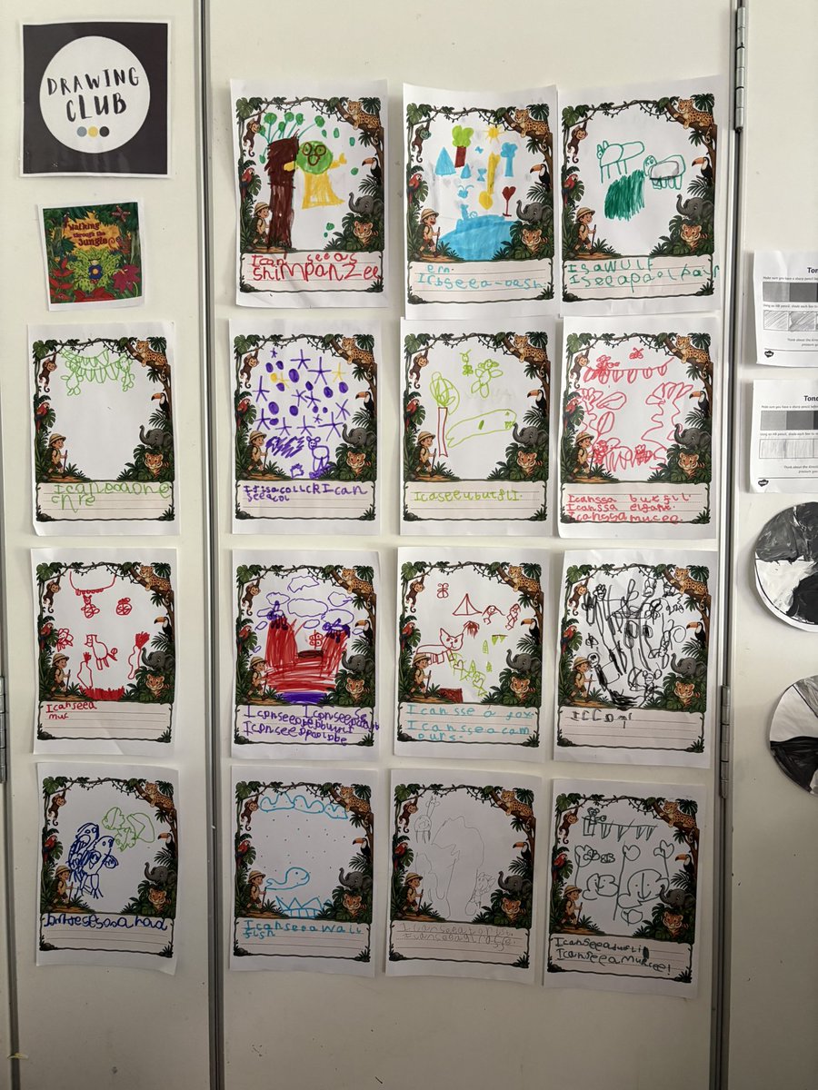 MrsGriffiths7's tweet photo. This week we are exploring animal habitats through the story. Walking in the jungle 🍃🌿🐍🦁🦍🐆 #eyfs #drawingclub #animals https://t.co/hyKCmLKevf