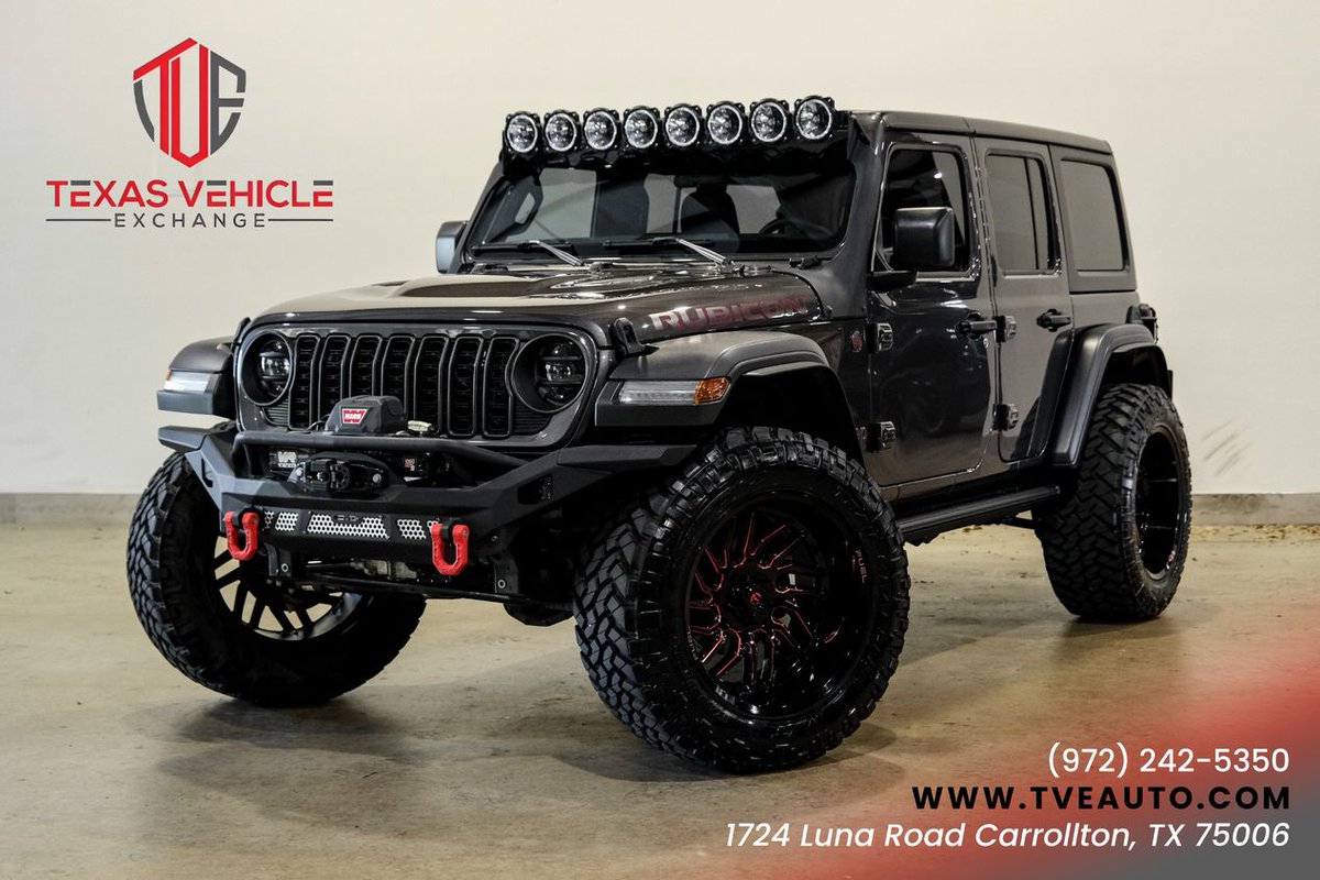 TXVExchange's tweet photo. 2024 Jeep Wrangler Unlimited Rubicon - $57,900

Exterior: Granite Crystal Metallic Clear Coat
Interior: Black
Engine: 3.6L V6
Transmission: Automatic
Drivetrain: 4x4
Mileage: 11,539
City / Hwy MPG: 16 / 22

#Jeep #Wrangler features: https://t.co/yTPstKV4pv https://t.co/Wduk0GOAR0