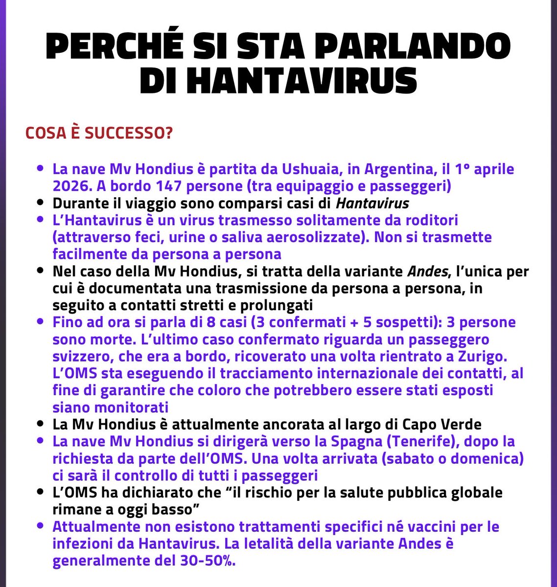 Diversi casi di Hantavirus sono stati confermati a bordo di una nave da crociera.