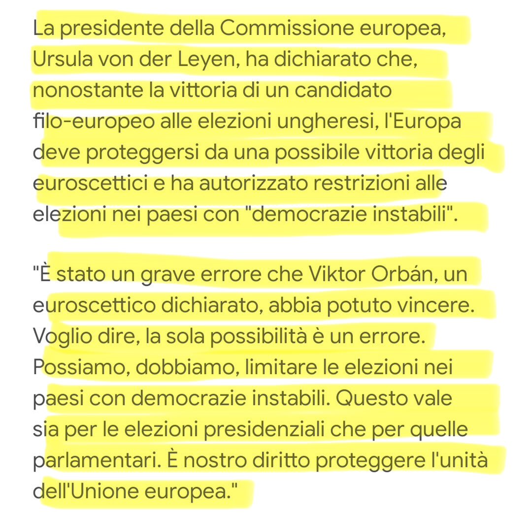 Ed infine siamo arrivati anche a questo, #Ursulavonderleyen: “Dobbiamo LIMITARE le elezioni nei paesi con democrazie instabili. Questo vale sia per le elezioni presidenziali e per quelle parlamentari. È nostro diritto proteggere l’unità della #UE”
BENVENUTI NEL QUARTO REICH