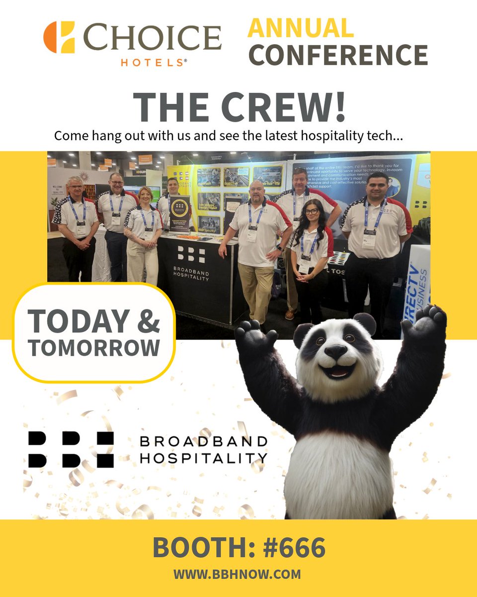 bbhnow's tweet photo. Come hang out with the crew!!! #choicenationalconference #broadbandhospitality #bambozzles https://t.co/l98BYXiCOO