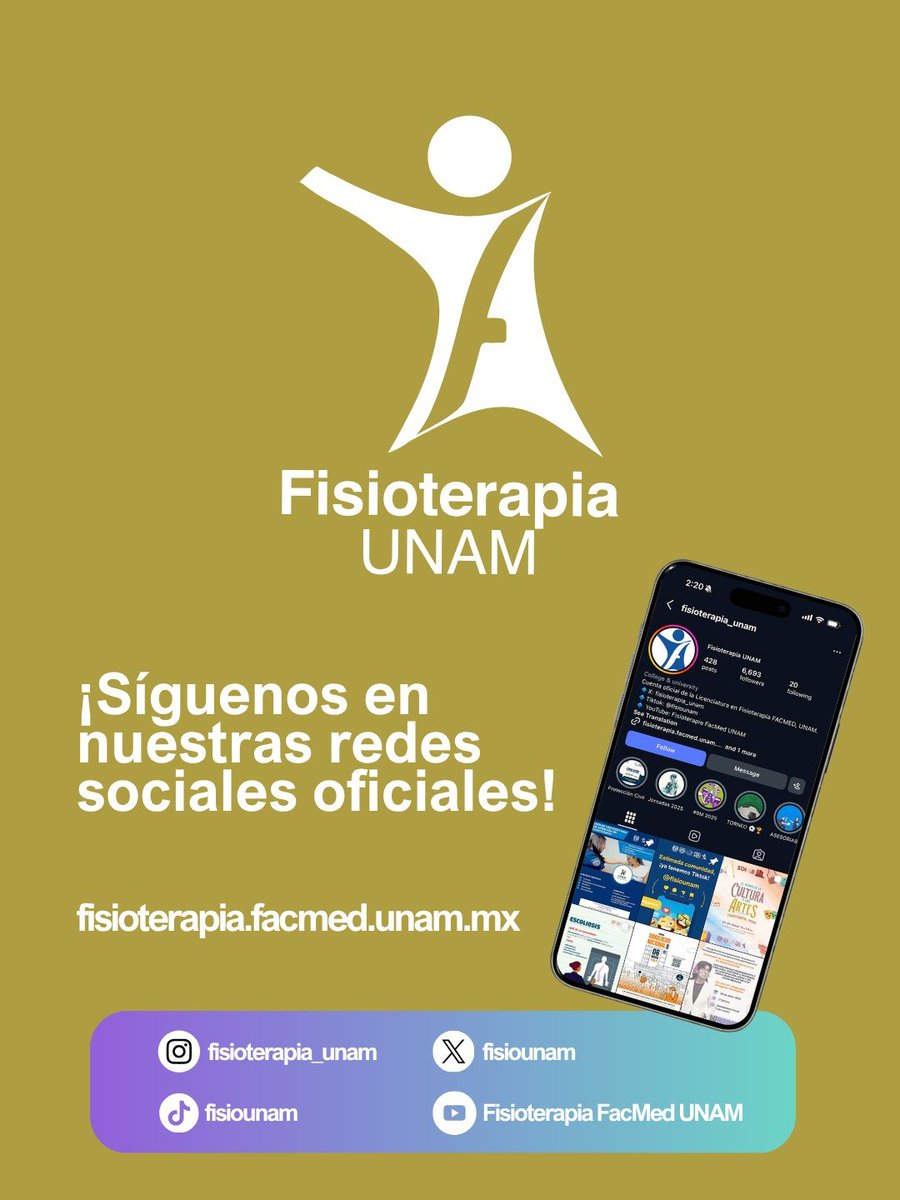 FacMedicinaUNAM's tweet photo. ¿Formas parte de la comunidad de Fisioterapia de la UNAM o te interesa la carrera? 🏃‍♂️

✨ Mantente al día con las actividades, clínicas, eventos académicos y avisos oficiales siguiéndonos en nuestras redes sociales oficiales. 

@fisiounam

#SomosFacMed https://t.co/qNiYdRgzzh