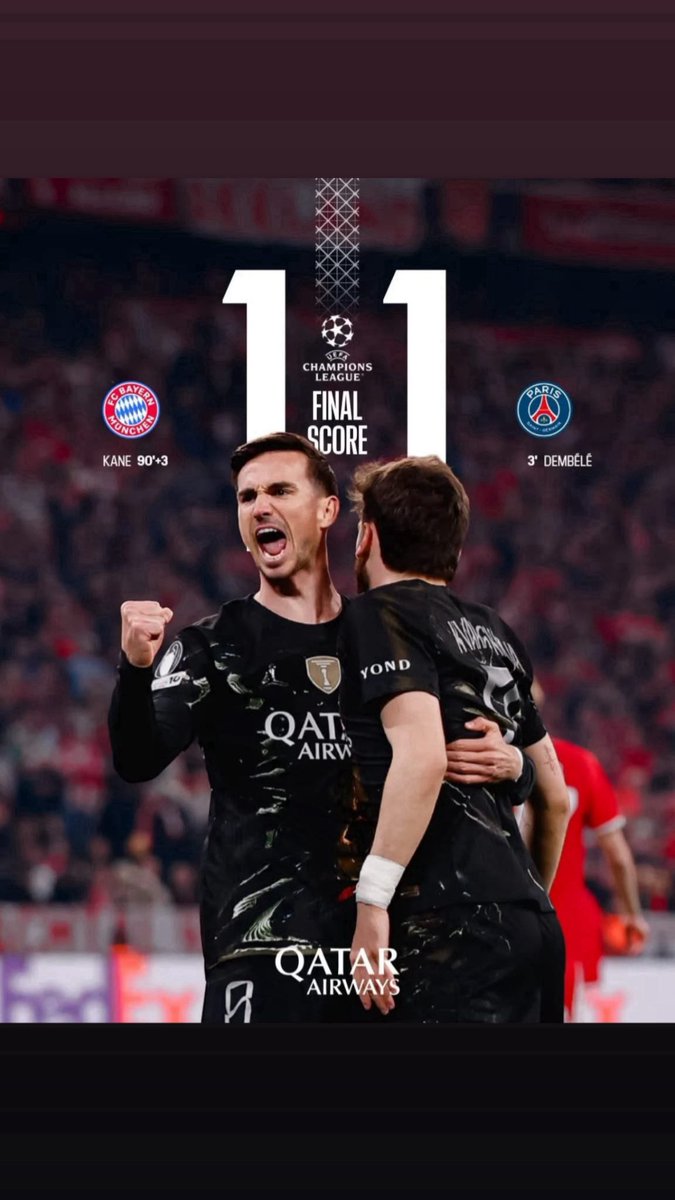 CharBermudez's tweet photo. París Saint-Germain es el otro finalista de la Champions League jugará la final ante el Arsenal. Empató 1x1 con el Bayern y el global ganó 5 x 6
#BandaDeportiva #champios #futbol https://t.co/EjITWDXlgt