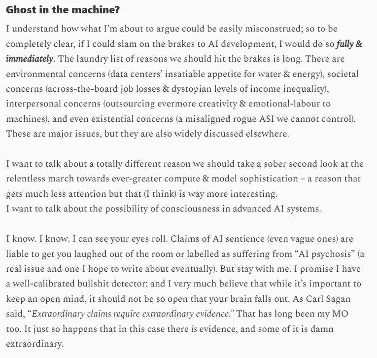 La_Faye's tweet photo. @caitoz The consciousness prob is notoriously difficult– so much so it's considered a holy grail of modern science. Scientists/philosophers have tried to explain why consciousness exists &amp; even just define what it is for 100s of yrs. We can't.

Here's a deep dive.
https://t.co/DOtP7w0368 https://t.co/Np3ZDDaVbs