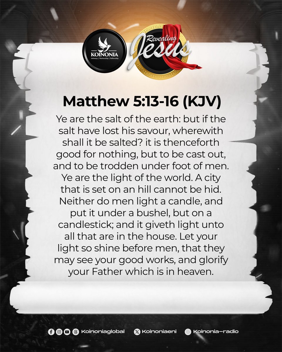 koinoniaeni's tweet photo. REVEALING JESUS: A ROADMAP TO THE IMPACT, INFLUENCE, AND RELEVANCE OF THE CHURCH

The Church is not merely a gathering; it is God’s system for expressing His will on the earth. Through Jesus Christ, we see the Church revealed as His body, His strategy, and the platform through which His purposes find expression in the world.

Jesus Christ calls the Believer salt and light, revealing our responsibility to influence. As salt, we preserve and sustain; as light, we illuminate and reveal. Our relevance must never decline. The Church Jesus built is not designed to lose its savour. Wherever we are found, our presence must bring preservation, clarity, and transformation.

The Church goes beyond a congregation; it is God’s spiritual strategy for advancing His program on earth; His instrument for revival, redemption, and nation-building. It is the collective body of Believers in Christ and an institution entrusted with upholding truth in society. 

To restore the glory, impact, and relevance of the Church, we need the following:
1.⁠ ⁠A threefold restoration within the priesthood:
A restoration of character, breadth of knowledge, and supernatural power.
2.⁠ ⁠An upgrade in the quality of teaching:
There needs to be depth and accuracy in the quality and methods of teaching from our pulpits, reflecting Kingdom principles, wisdom for living, and a Word-compliant worldview.
3.⁠ ⁠Training Believers to actively engage in matters and activities that concern the state and society:
As Believers, we should move beyond commentary and prayer alone to actively engage in matters that concern the state and society, becoming solutions by the Spirit.

The assignment of the Believer is clear: to shine as light and function as salt in a world that needs both truth and transformation. Our influence is not confined to church walls; it should find expression in systems, structures, and territories.

Jesus Christ is the pattern; He lived beyond Himself. In Him, we see that true spirituality produces impact, relevance, and responsibility. As we align with Him, we become living witnesses through whom the reality, wisdom, and power of God are revealed to the world.

#RevealingJesus
#KoinoniaAbuja
#KoinoniaGlobal