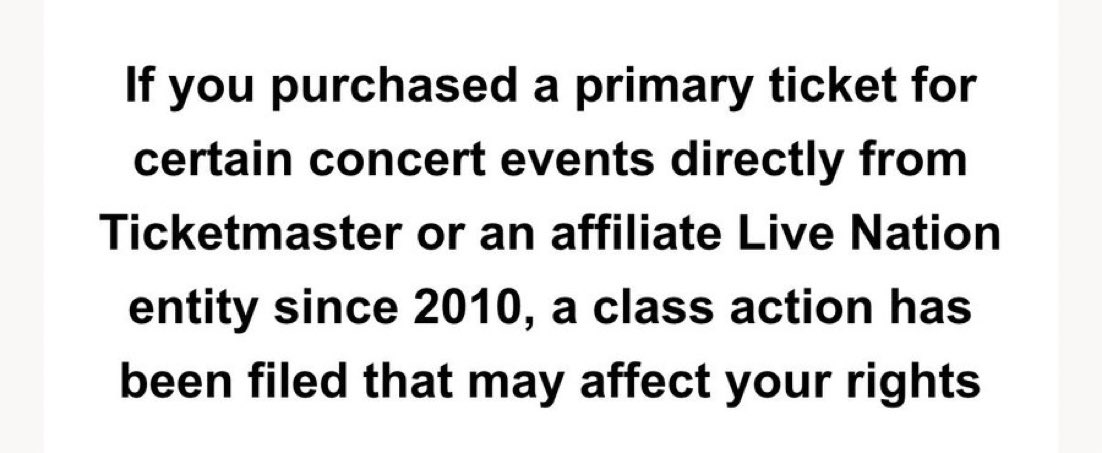 YALL CLASS ACTION FOR TICKETMASTER AND LIVE NATION IM ABOUT TO BE RICH