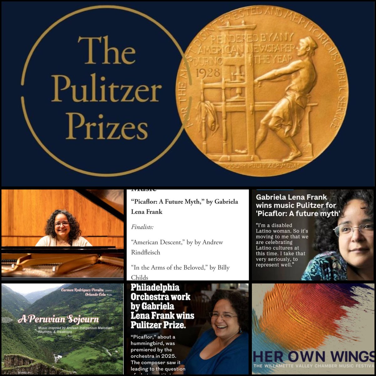 eabusad's tweet photo. No sabía que había una categoría de música en los Premios Pulitzer. Lo ha ganado una peruana-americana, quien es sorda desde los 5 años, la pianista Gabriela Lena Frank, de 53 años. Por su composición 'Picaflor' para la Orquesta de Filadelfia. https://t.co/EAh3kpEkV6