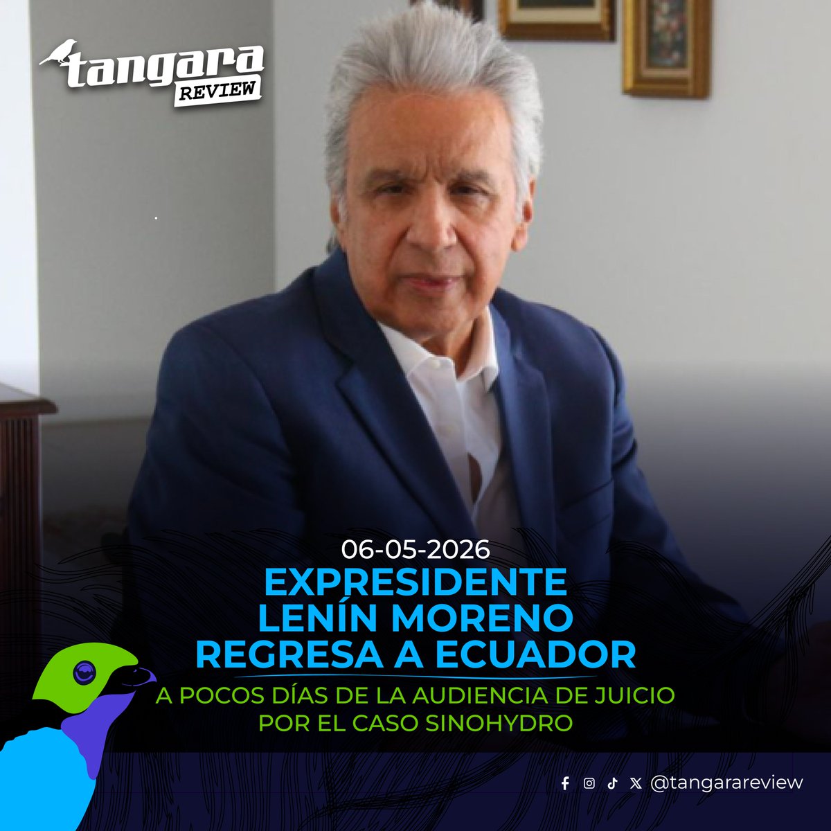 TangaraReview's tweet photo. #LenínMoreno 🇪🇨

El expresidente de Ecuador, Lenín Moreno, ha regresado a Quito. Arribó la tarde de este miércoles 6 de mayo de 2026, procedente de Paraguay 🇵🇾, en un momento en que enfrenta un proceso judicial por presunto cohecho en el caso Sinohydro .

https://t.co/BCbv08kdHY https://t.co/VnbQu4y5mt
