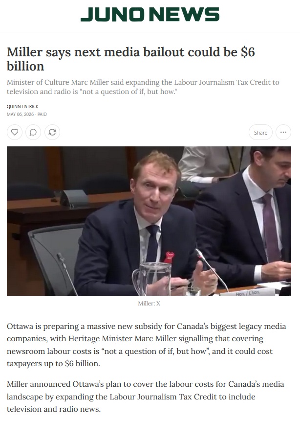cosminDZS's tweet photo. HAHA holy hell

The Liberals are preparing a $6 BILLION media bailout for the legacy media cartel (that owns 80%+ of the news media in Canada)

They literally want to create the equivalent of not one, not two, but FOUR CBCs, all paid for by you

https://t.co/BM36NNUdBn https://t.co/KYSVNcDedH