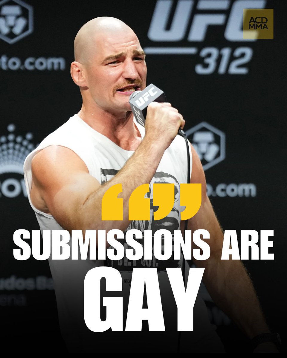 acdmma_'s tweet photo. Sean Strickland on submissions and grappling in MMA:

“Submissions are f**king gay, dude. I’m sad that I have to deal with a guy that wants to dry hump my leg.” 😬

via UFC 328 media day https://t.co/LOPo5hDUpc