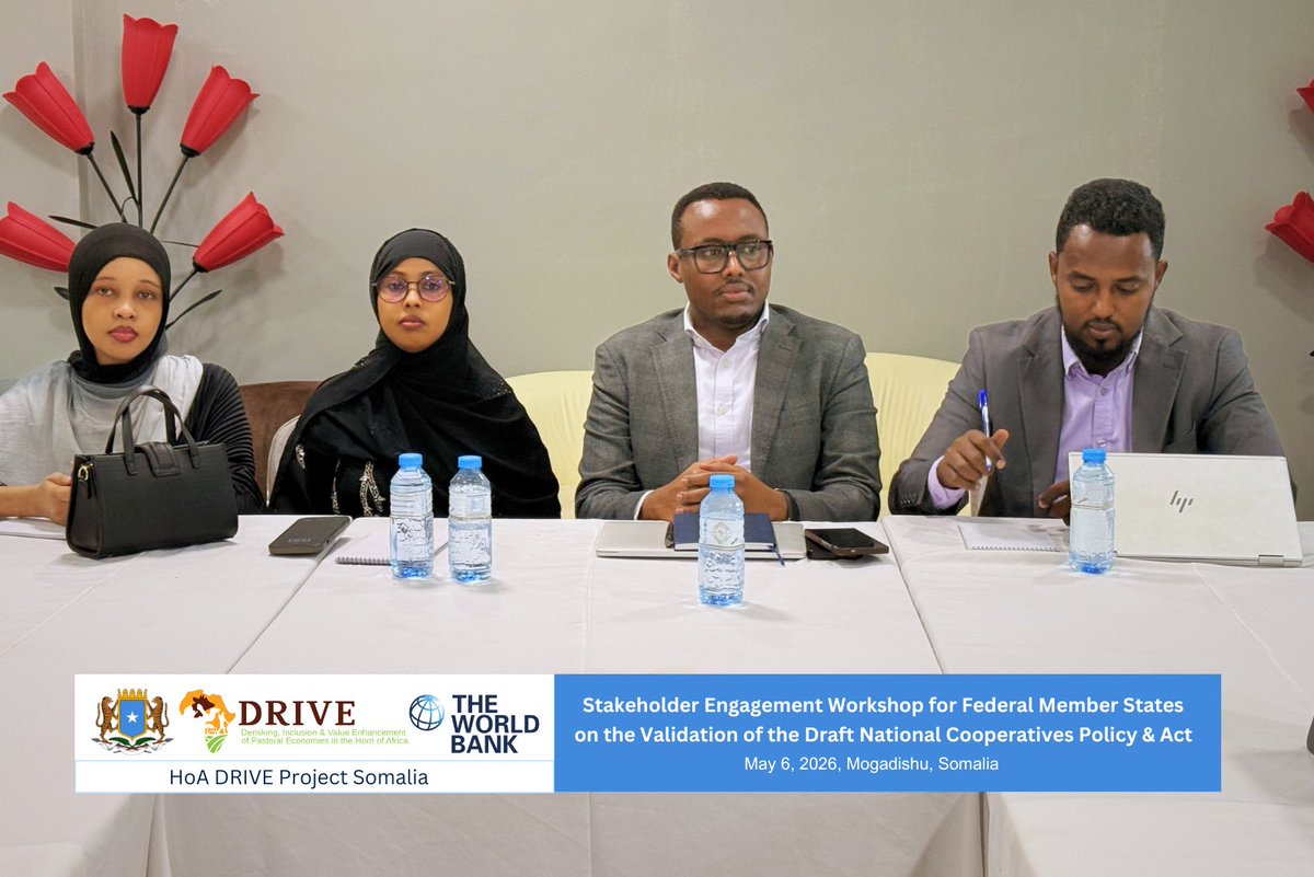 DRIVESOM's tweet photo. The Ministry of Commerce and Industry, supported by #HoADRIVE Somalia, convened Federal Member States to review and validate the draft National Cooperatives Policy and Act, aimed at formalizing the sector, expanding finance and market access, and aligning with regional standards. https://t.co/fD5vF6Lc5x