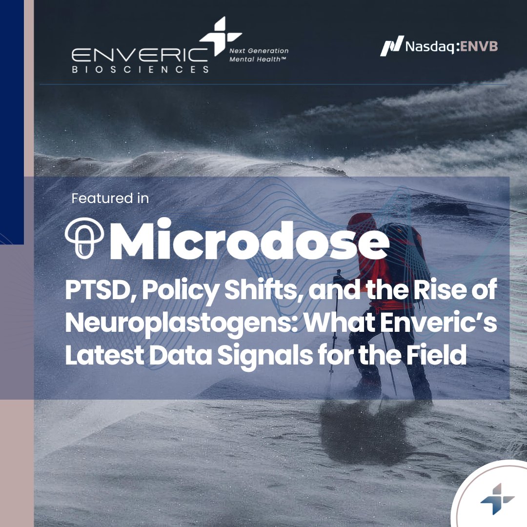 Enveric_Bio's tweet photo. .@microdosehq highlights new positive results for Enveric’s EB-003 in a PTSD model and how its dual mechanism of action has the potential to redefine PTSD treatment at a time when regulators and federal agencies signal the need for novel approaches. Read here: https://t.co/SHajyeL5bv $ENVB