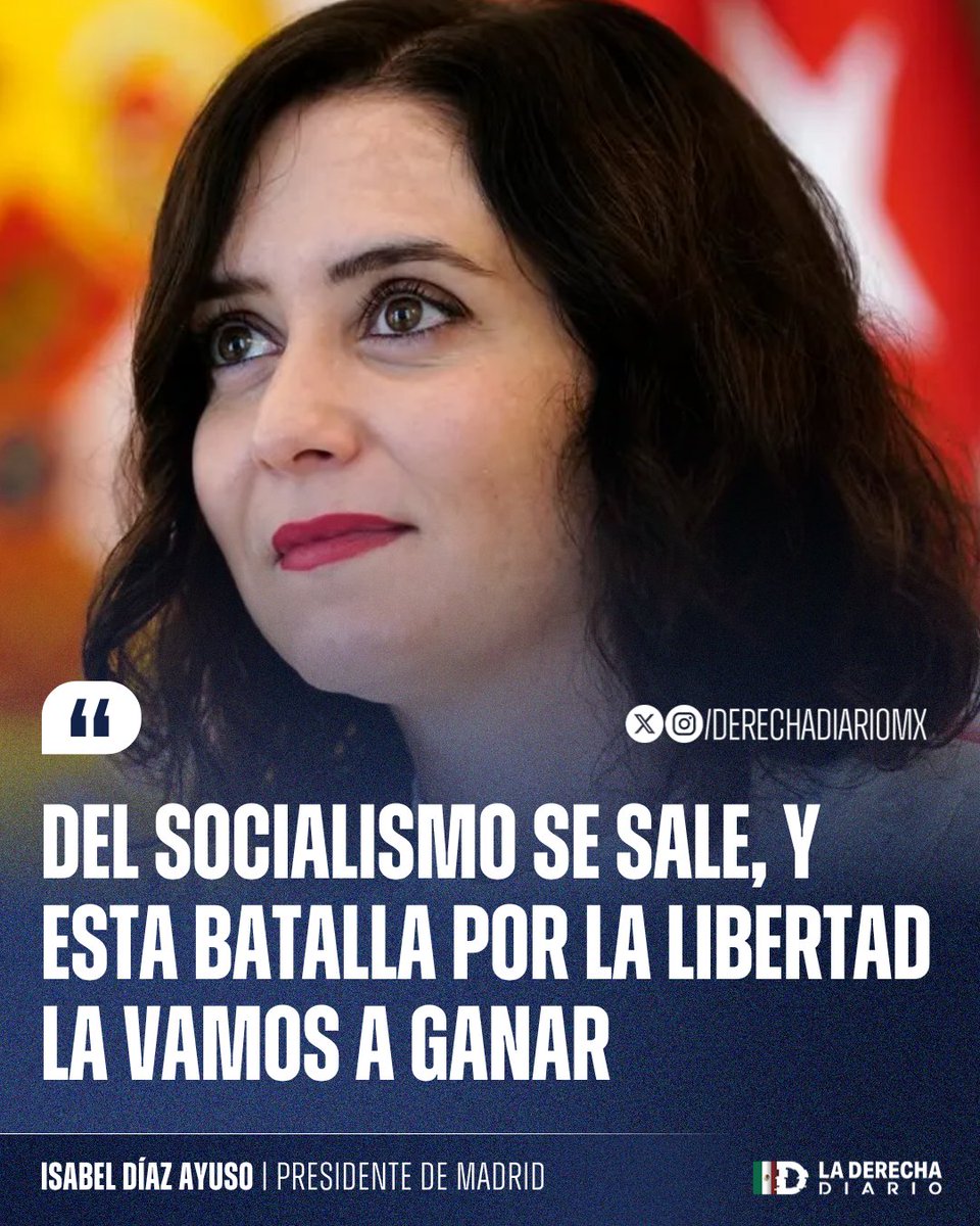 🇲🇽🇪🇸 | MOTIVADOR: La Presidente de la Comunidad de Madrid, <a href="/IdiazAyuso/">Isabel Díaz Ayuso</a>, dedicó un mensaje esperanzador durante su visita a México: "Del socialismo se sale y esta batalla la vamos a ganar".