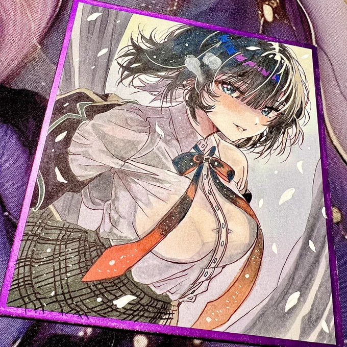 儚げなキミと。 オリジナルイラスト アナログイラスト 色紙