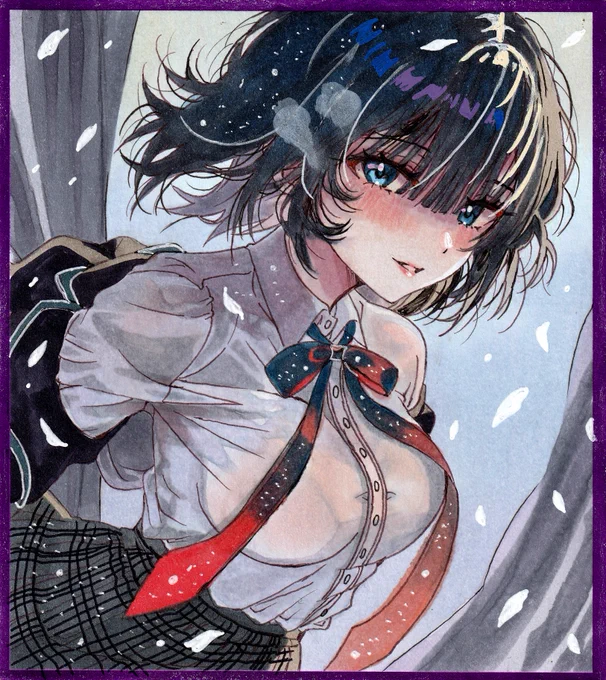 儚げなキミと。 オリジナルイラスト アナログイラスト 色紙