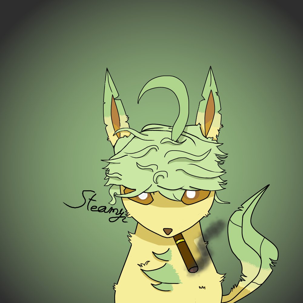 steamyquad1's tweet photo. finally did something with hair, looks weird but i tried, funny leafeon smoking a cigar https://t.co/jSeD6pGY0o