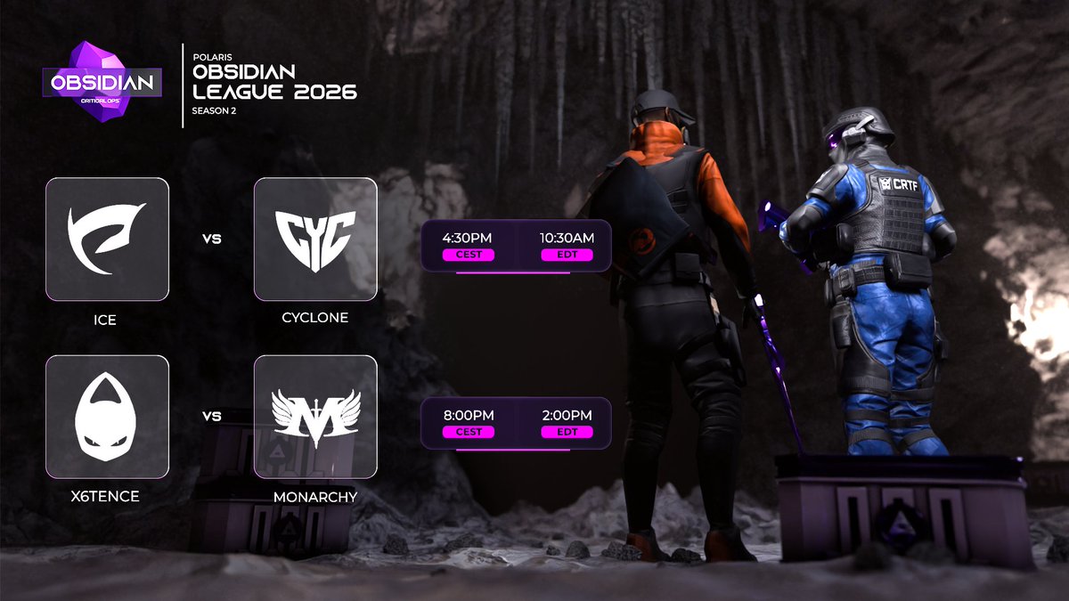 _PolarisGG's tweet photo. Obsidian S2 🏆

Tune into Season 2’s livestreams on 8th MAY, FRIDAY!

📺 ICE vs CYC: https://t.co/cq0OyDHI0Q
📺 x6 vs MNCY: https://t.co/atlZrEXodS
🎙️PoPo &amp; Ordinary
🎉 Case GIVEAWAY

#COPSESPORTS #CRITICALOPS #ESPORTS https://t.co/peJaZr7BhP