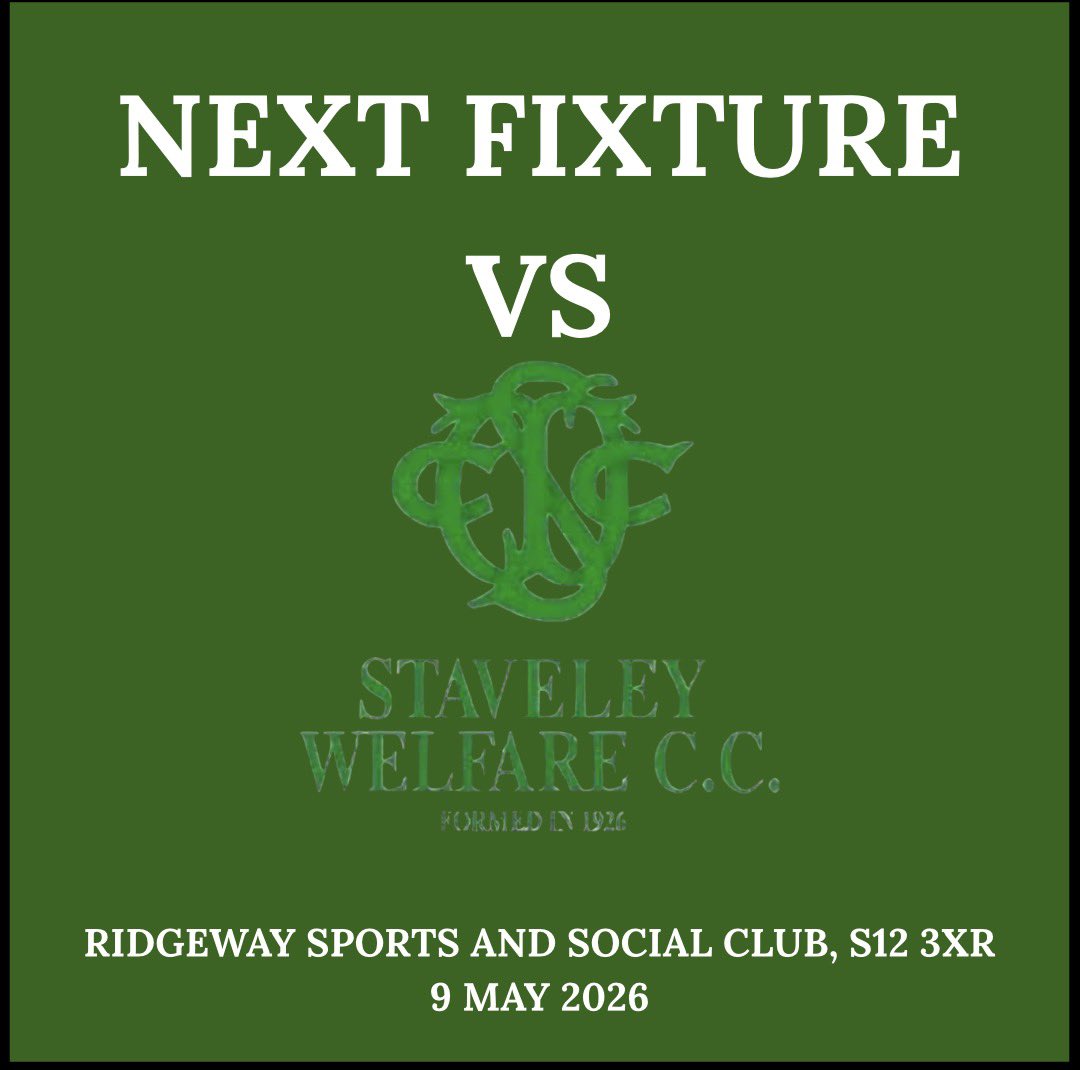 RidgewayCricket's tweet photo. UP NEXT

With the league campaign now in full flow, we are at home to Staveley Miners Welfare this week as we look to continue our positive form.

If you are around S12 on Saturday and want to pop to watch some Cricket, then you would be more than welcome! https://t.co/ZOnFAaKv0h