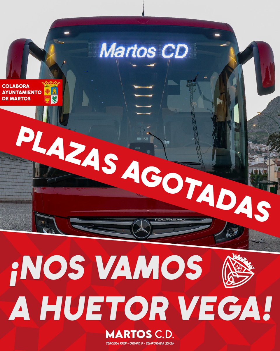 MartosClubDptv's tweet photo. ℹ️ ¡Plazas agotadas!

Increible el apoyo de nuestra afición que ya ha llenado el bus a Huetor Vega para vivir un partidazo este domingo.

¡Pero espera!

Todavía puedes escribir al 697 11 59 66 y reservar tu plaza en lista de espera para entrar en el bus en caso de cancelación. https://t.co/pzoz7dQ4Q4