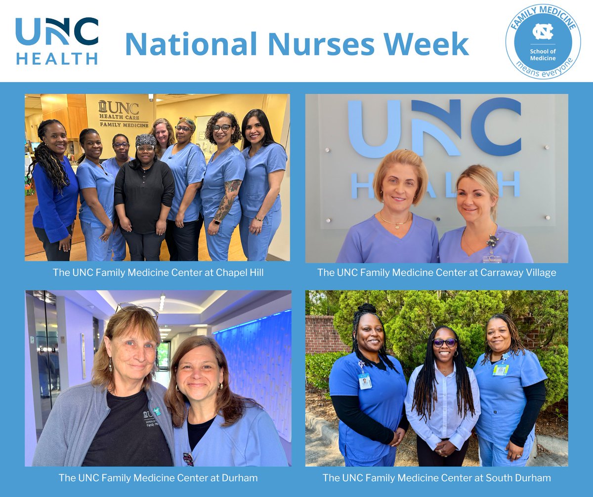 uncfammed's tweet photo. It's #NationalNursesWeek, which runs from May 6 to May 12 . We would like to recognize our crew of All-Star nurses at all our UNC Family Medicine Centers, many of whom you know and love. These nurses provide outstanding, compassionate care to a diverse patient population! https://t.co/UjuJrkVyQD