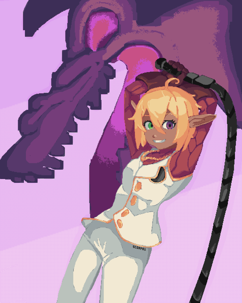 ScorpaxT's tweet photo. 95 - Aura Bella Fiora - Tried to apply some techniques I learned from a video. I decided to try and draw one of the amazing pieces of art seen in the ending of season 4. Took me an entire day (>.<) #art #beginnerartist #pixelart #beginner #Overlord #AuraBellaFiora https://t.co/tYDPdrsT2G