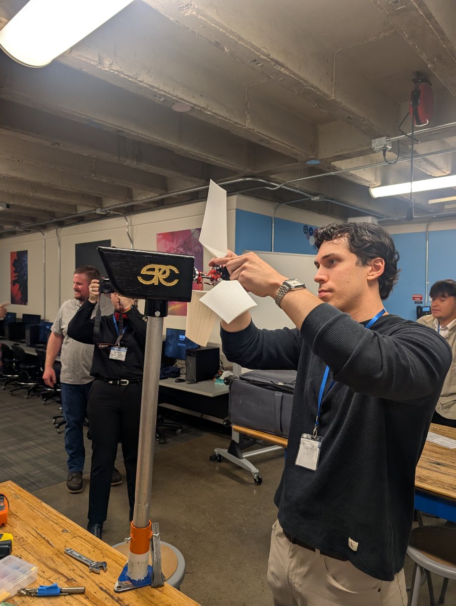 TTUrenewable's tweet photo. Day 1 of CWC 2026! Our Development team braved the snow to present to judges, while the prototype crew inspected every wire before tomorrow's tunnel time. #TechsanWindTeam #CWC2026 #CollegiateWindCompetition #TexasTech https://t.co/pMEufCzq0j