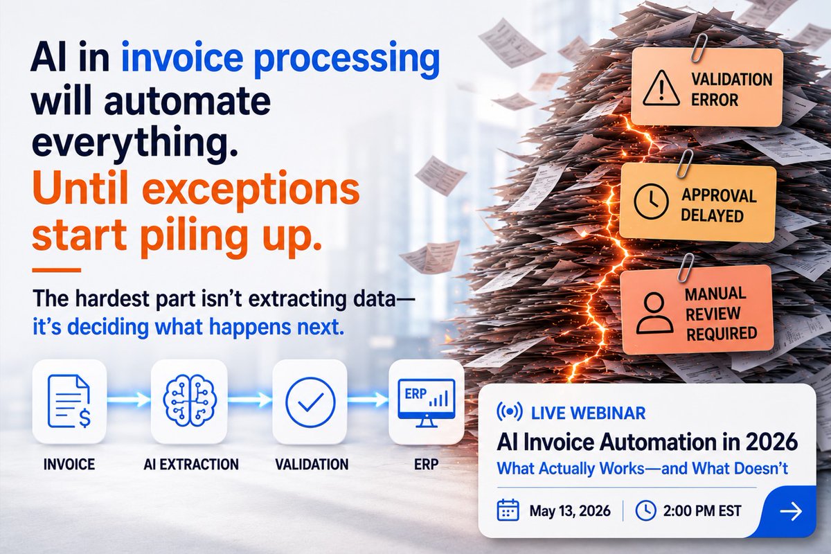 ArtsylTech's tweet photo. “AI will automate everything” sounds convincing - until exceptions start piling up. The real challenge in AP is usually not extraction, but what happens after it. Why AI automation is moving beyond OCR:
https://t.co/f5CXvgKUGW
More on this live May 13:
https://t.co/6uaIOaDKW2
#AP https://t.co/XUYkNMFV3q