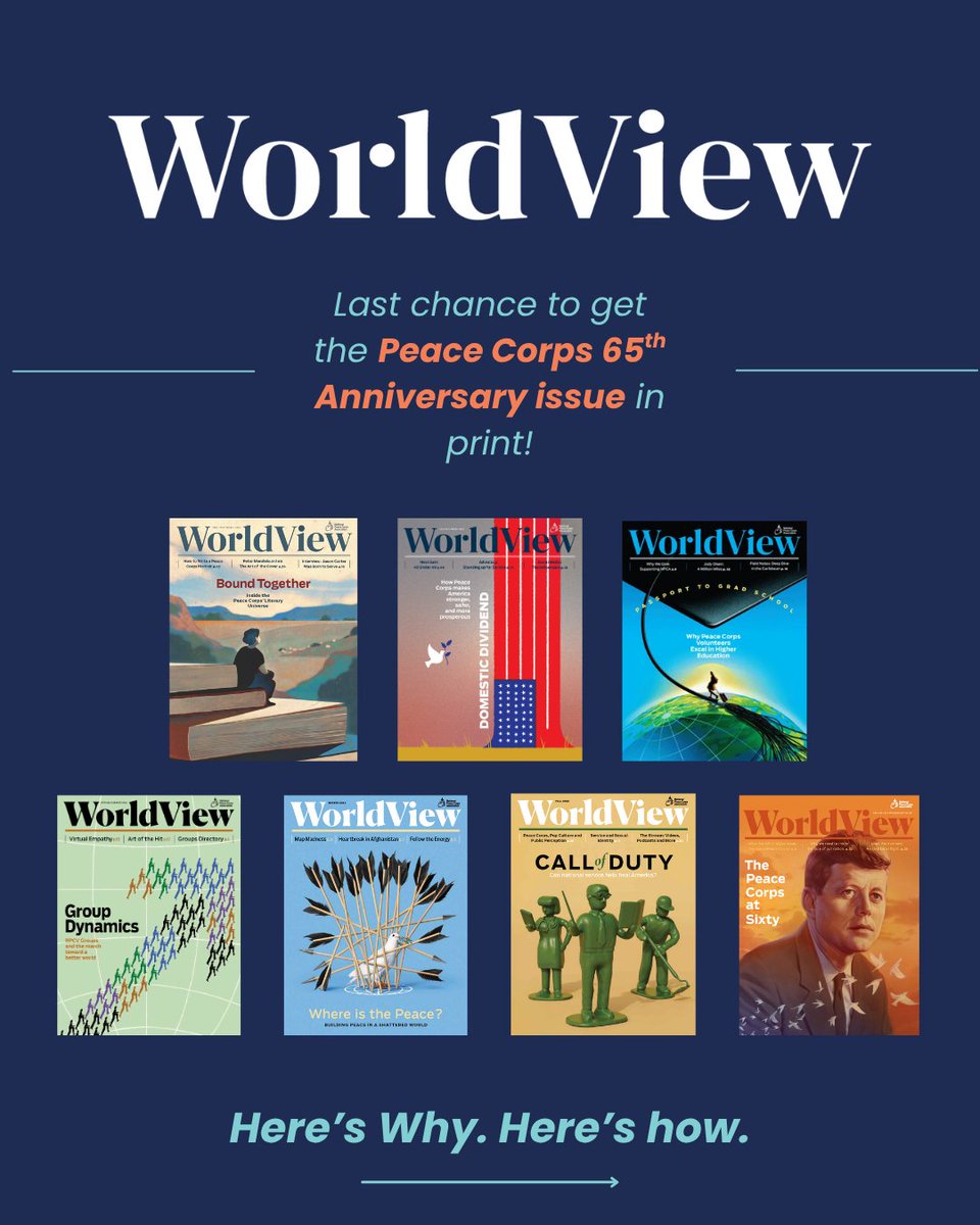 pcorpsconnect's tweet photo. 📘The next issue of WorldView magazine hits mailboxes next month, and now's your final chance to secure your print copy of the Peace Corps 65th anniversary issue. Get WorldView today: https://t.co/ETpprJgWgH https://t.co/fXOYW9vAtC