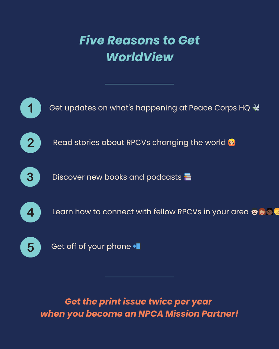 pcorpsconnect's tweet photo. 📘The next issue of WorldView magazine hits mailboxes next month, and now's your final chance to secure your print copy of the Peace Corps 65th anniversary issue. Get WorldView today: https://t.co/ETpprJgWgH https://t.co/fXOYW9vAtC