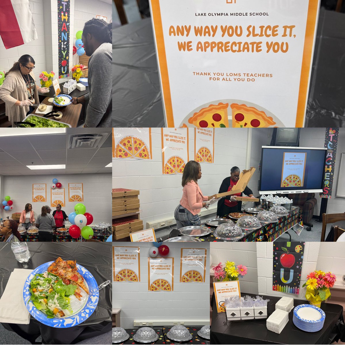 LOMSMustangs's tweet photo. Our Mustang Teachers enjoyed pizza and salad for lunch today! Happy Teacher Appreciation Week! #LEVELUP #PACEwithPRIDE https://t.co/Su8am7Dpq6
