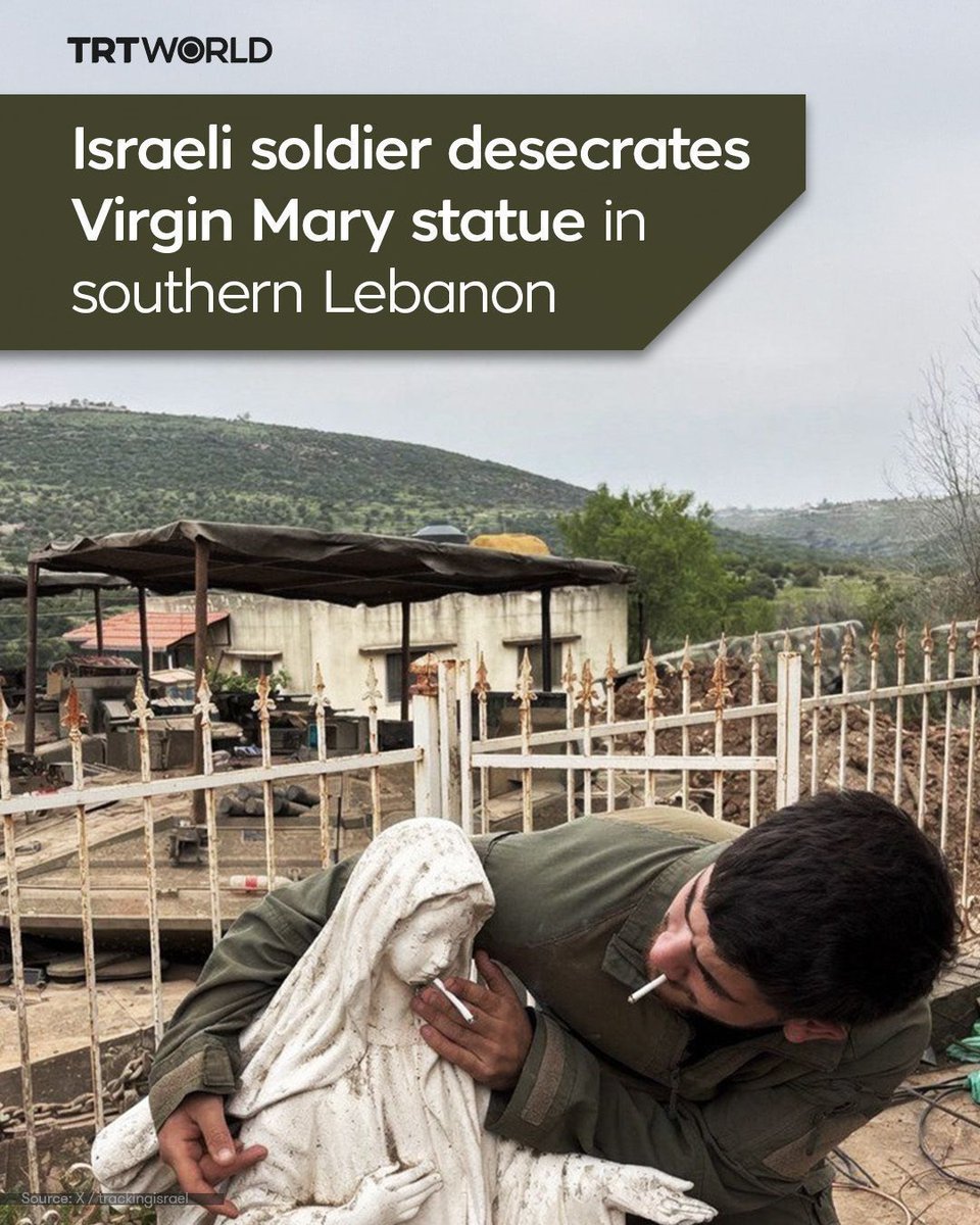 Footage circulating online showed an Israeli soldier placing a cigarette in the mouth of a Virgin Mary statue in southern Lebanon while smoking another cigarette. 

Israeli public broadcaster KAN said the military confirmed the incident is “under review.” 

The footage comes amid