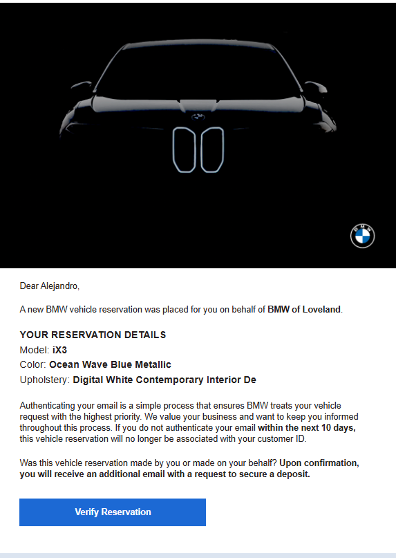 AlejandroEV66's tweet photo. BMW is making it easy to order the iX3 compared to the traditional dealership experience.

Configuration and ordering are done through the BMW website.

The dealership is there for questions and delivery, and they already offered a discount without me even having to ask! https://t.co/dImx0BNtIv