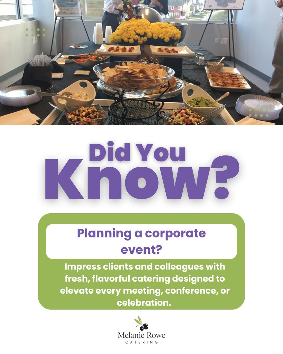 M_RoweCatering's tweet photo. Elevate your professional gatherings with fresh, flavorful catering designed to impress every client and colleague. From conferences to celebrations, we handle the details so you can lead.

Book your corporate event today with https://t.co/tWQKAF7aNb

#melanierowecatering https://t.co/LsfU7PpuSi