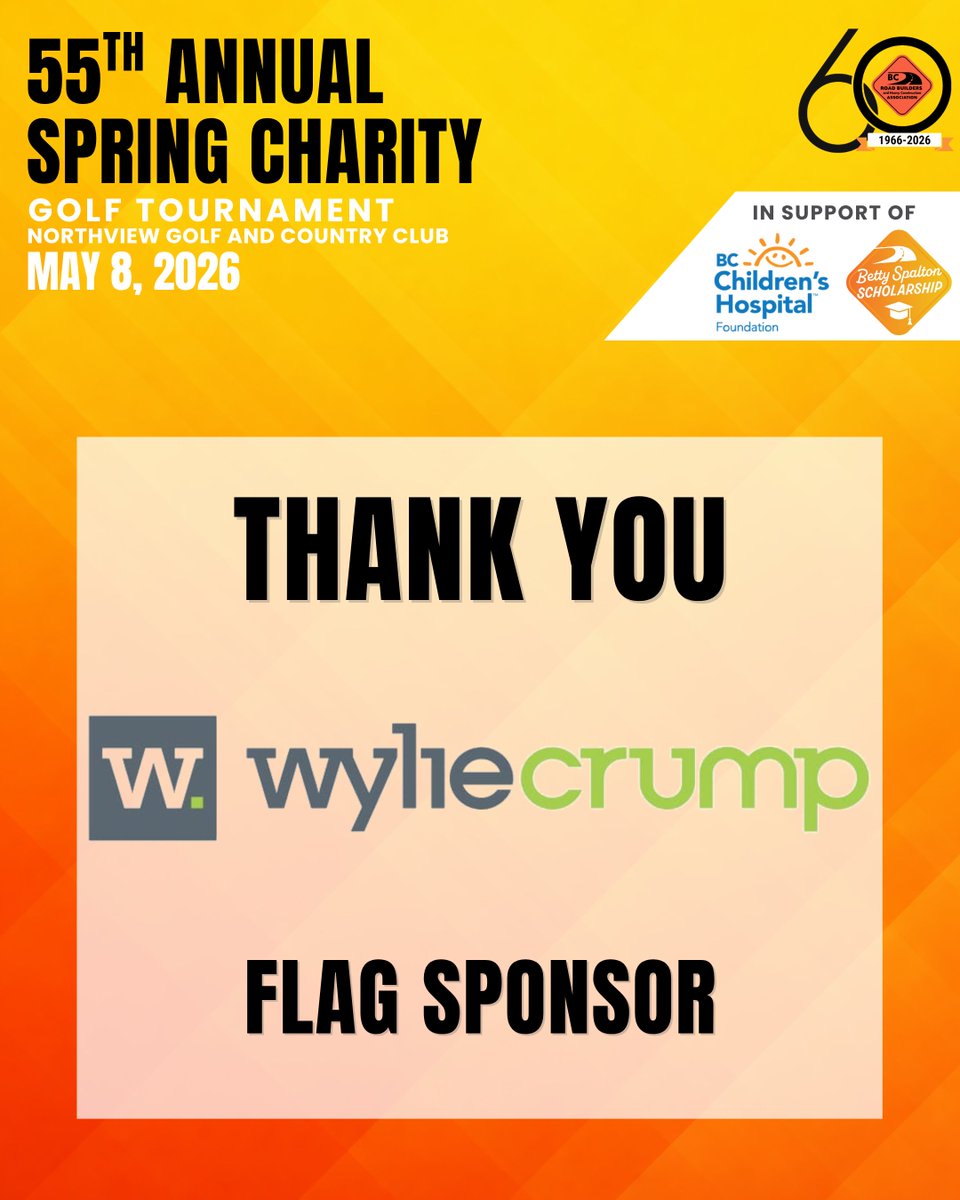 BCRoadBuilders's tweet photo. We’re grateful to Wylie Crump for being the flag sponsor at our golf tournament!

Events like this would not be possible without partners like you. Thank you so much for investing in our industry! https://t.co/DVcCcHMSqI