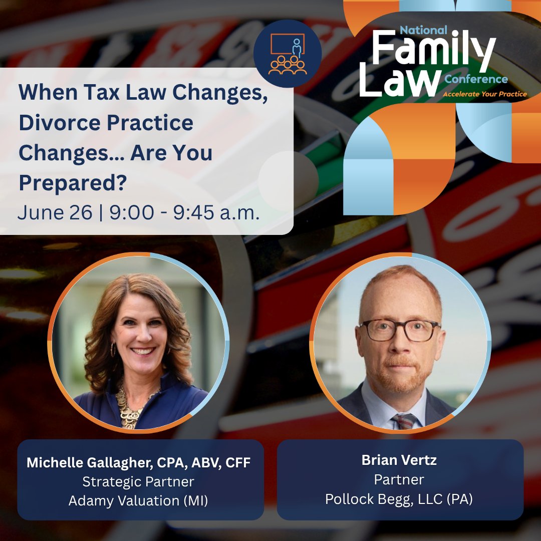 AAMLFellow's tweet photo. Big tax changes are here — and they’re reshaping how divorce cases are handled.

At the 2026 National Family Law Conference, you can hear a clear breakdown of the 2025 One Big Beautiful Bill and gain the insights needed to advise clients.

Register today: https://t.co/DiOlge3ipl https://t.co/R3eAwrssqM