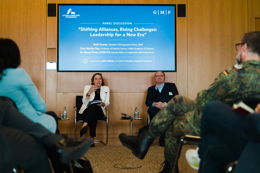 gmfus's tweet photo. GMF and the @alfredlandecker hosted a timely and candid panel discussion moderated by @muelherr, Co‑CEO of ALF, with welcome remarks by GMF Vice President @SudhaDavidWilp. 
 
GMF Resident Distinguished Fellow Beth Sanner, Professor of Political Science at the Polish Academy of Sciences @SusMonika and Security Policy Correspondent at Deutschlandfunk @MarcusPindur discussed the rapidly shifting transatlantic and European security landscape and the leadership choices Europe now faces.
 
The speakers highlighted:
 
1. America’s foreign policy now functions as an extension of domestic polarization, leaving allies without reliable strategic anchors. The belief that the EU was “designed to disadvantage the United States” is shaping policy in Washington. Alliances based on shared values and shared threat assessments are currently missing.

2. There will be no simple return to the old transatlantic status quo, even after Trump’s presidency. NATO may endure but only if Europeans develop real agency. Europe must stop focusing on what Trump might do and start acting on what Europe itself can do. Spending alone is insufficient; capabilities, coordination, and political leadership matter far more than headline figures.

3. Russia and unpredictability from Washington have created rare alignment on common threats in Europe. The danger is not lack of awareness, but lack of speed: election cycles, domestic politics, and institutional inertia are narrowing the window to act.

4. Ukraine is central to Europe’s security and credibility. U.S. support for Ukraine is currently close to zero and Europe must step up to help Ukraine win and learn from its battlefield experience. 

5. European defense cannot develop without Germany, but leadership also means listening to neighbors, to Eastern partners, and to those closest to the front line.
 
🤝 GMF thanks our speakers, guests and organizers for engaging in this critical dialogue.