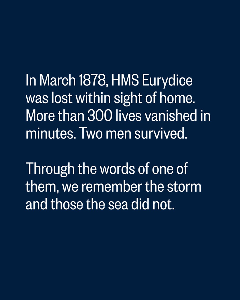 NatMuseumRN's tweet photo. As we become Royal Navy Museums, we’re telling naval history through people, places &amp; objects that have shaped the nation.

This is a story of survival, from Our Untold Stories

In March 1878, HMS Eurydice sank in a sudden storm. Only two men survived.

https://t.co/bLV9oIof3I https://t.co/Q1iZsaDLQ3