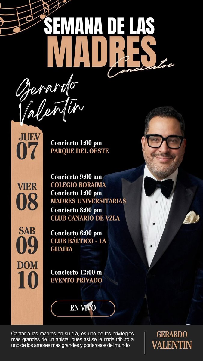 GerardoValentin's tweet photo. Una semana dedicada al amor de las Madres

Un honor poder dedicarles música a las verdaderas reinas del hogar venezolano

#FelizDiaDeLasMadres https://t.co/0hitai1PRI