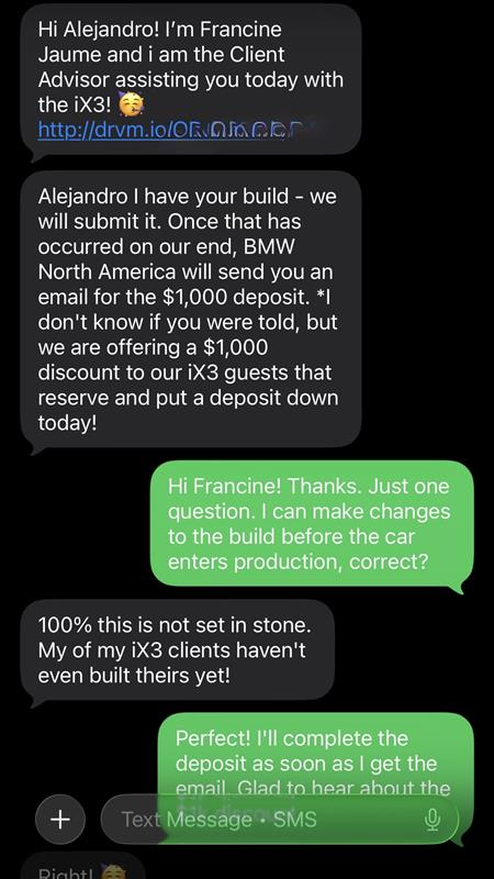 AlejandroEV66's tweet photo. BMW is making it easy to order the iX3 compared to the traditional dealership experience.

Configuration and ordering are done through the BMW website.

The dealership is there for questions and delivery, and they already offered a discount without me even having to ask! https://t.co/dImx0BNtIv